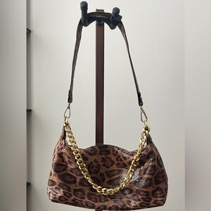 Leopard Print Shoulder Bag with Gold Chain